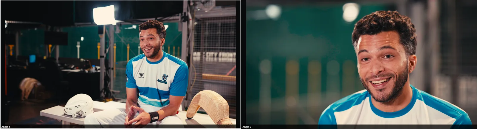 Two interview setups framed side by side